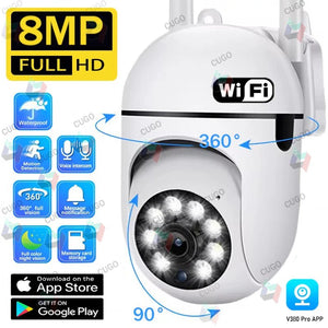 8MP WiFi Surveillance Camera PTZ IP Camera Color Night Vision AI Human Tracking - stepyours.com
