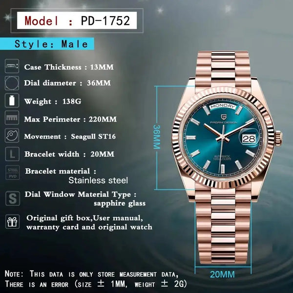 PAGANI DESIGN DD36 Men's Watches Rose Gold Luxury Automatic Watch For Men Mechanical Wristwatches Sapphire Mirror Clock Gift Man