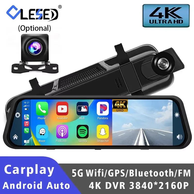 10 Inch 4K Dash Cam With CarPlay Android Auto GPS WiFi Rearview Mirror - stepyours.com