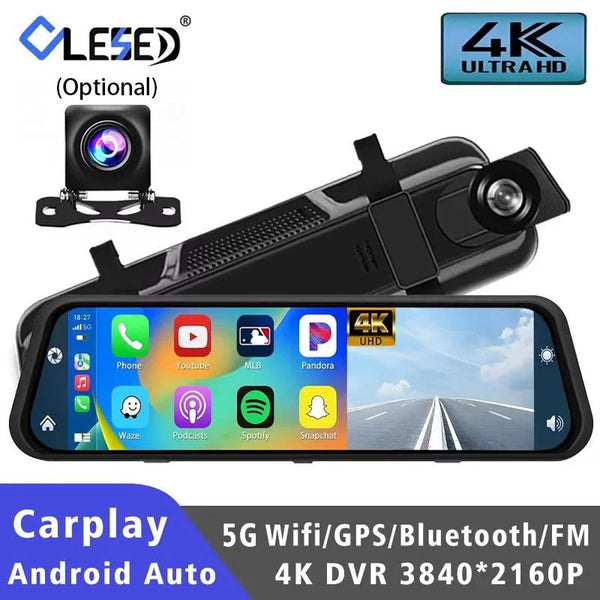10 Inch 4K Dash Cam With CarPlay Android Auto GPS WiFi Rearview Mirror - stepyours.com