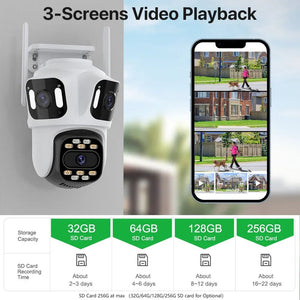 WONSDAR Three Lens Three Screen IP Camera - AI Auto Tracking For Total Security - stepyours.com
