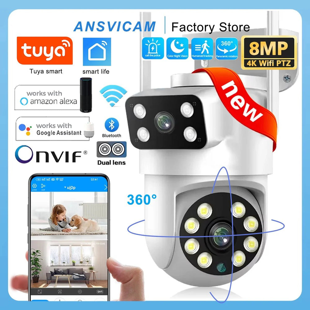 ANSVICAM Tuya Outdoor 4K IP Camera Dual Lens PTZ Auto Tracking Wireless - stepyours.com