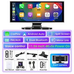 11.26 Inch 4K Dual Lens Dash Cam With Wireless CarPlay Android Auto GPS WiFi - stepyours.com