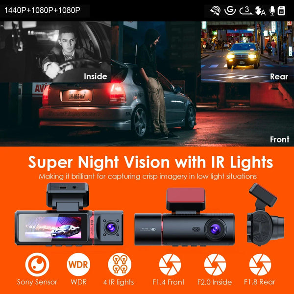Sherway 3 Channel 4K Car Dash Cam With GPS Recorder 170 Degree Front Lens LCD - stepyours.com