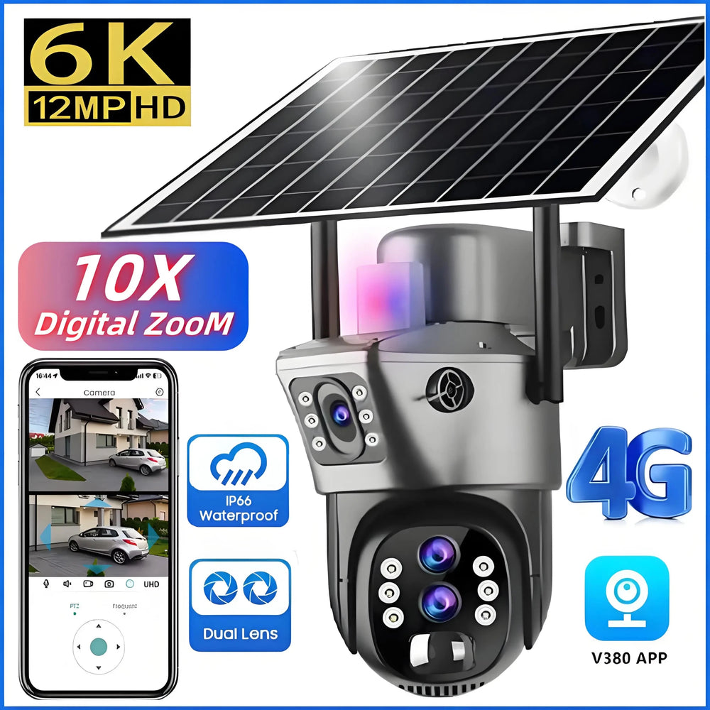 4G Solar Camera Outdoor 6K 12MP Tri Lens Night Vision IP PTZ Surveillance Pro - stepyours.com