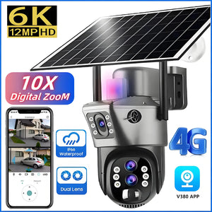 4G Solar Camera Outdoor 6K 12MP Tri Lens Night Vision IP PTZ Surveillance Pro - stepyours.com