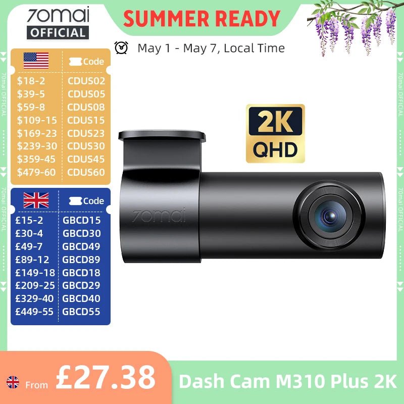 70mai M310 Plus Dash Cam 2K Car DVR With Night Vision WiFi 24H Parking - stepyours.com