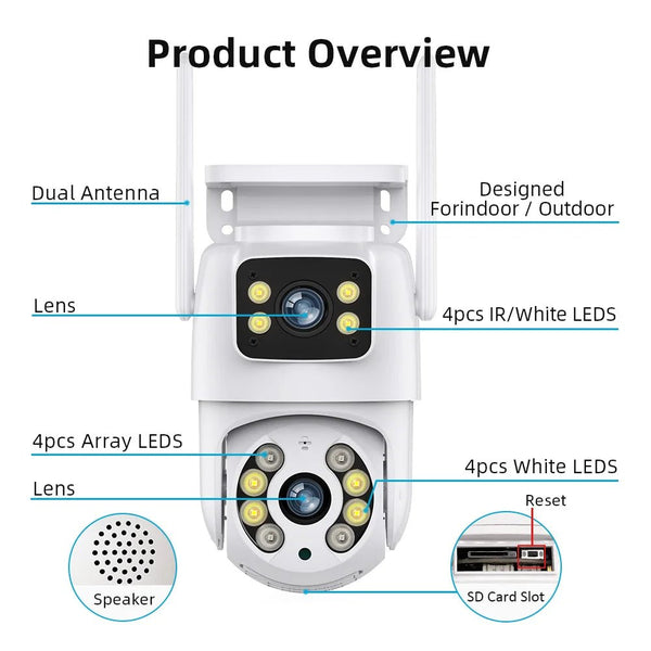 Tuya 8MP WiFi PTZ IP Camera With Dual Lens And Dual Screen Night Vision Outdoor - stepyours.com
