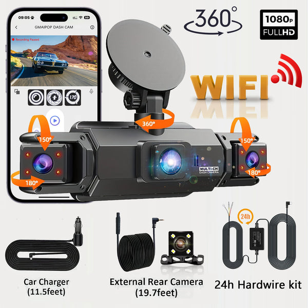 4 Channel Dashcam for Cars WiFi FHD 1080P Night Vision Loop Recording Kit - stepyours.com