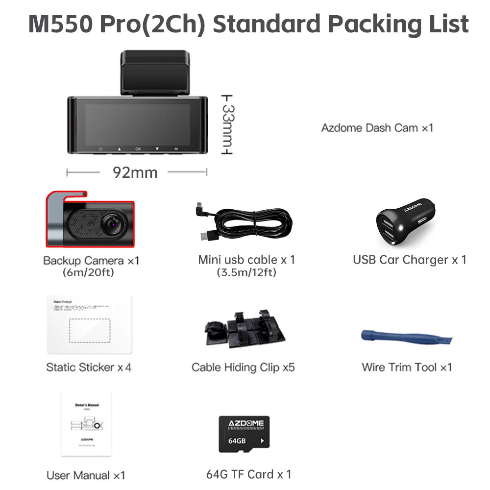 AZDOME M550 Pro 4K Dash Cam WiFi GPS Night Vision Parking Monitor Rear Camera - stepyours.com