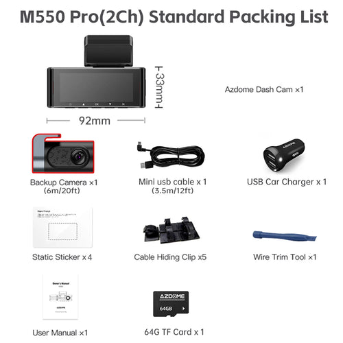 AZDOME M550 Pro 4K Dash Cam WiFi GPS Night Vision Parking Monitor Rear Camera - stepyours.com