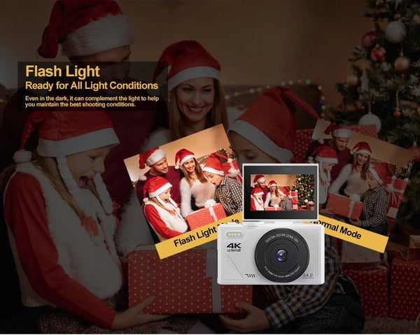 Compact 4K Digital Camera With 18X Zoom 180 Degree Flip Screen WiFi Vlog Cam - stepyours.com
