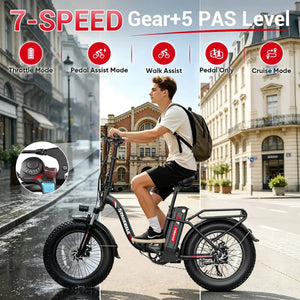 Spacewalk 1500W Peak Motor Fat Tire Electric Bike for Adults 20x4.0 Folding E-Bike 48V 15Ah Electric Bicycle Removable Battery with NFC Unlock 28MPH Long Range 45-60 Miles 7-Speed Gears 5 PAS UL2849