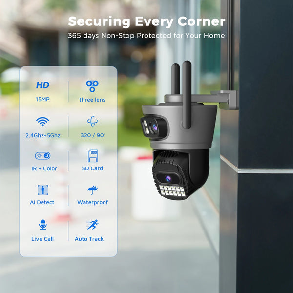 BESDER 15MP WiFi Outdoor PTZ Camera With Auto Tracking 5X Digital Zoom CCTV - stepyours.com