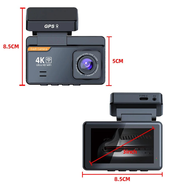 E - ACE Dash Cam 4K Dual Lens GPS WiFi 24h Parking Night Vision Rear View - stepyours.com