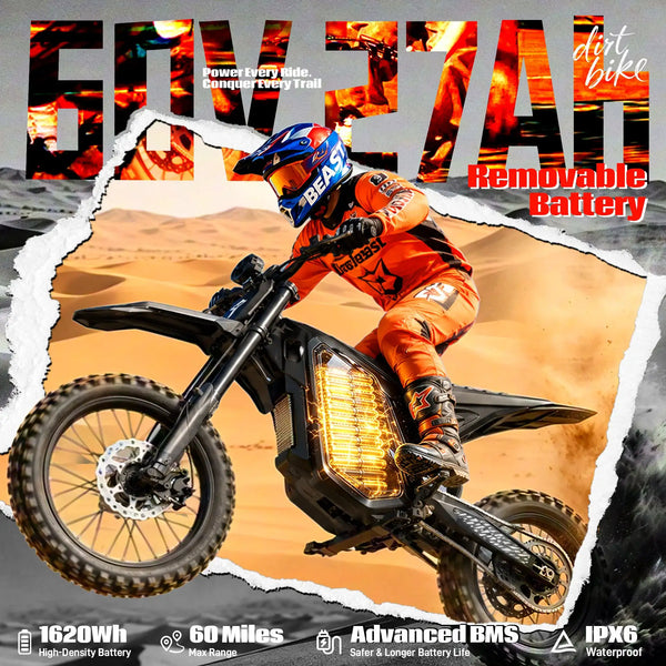 ESKUTE NOVA Beast Electric Dirt Bike for Adults & Teens, 5500W Peak Mid-Drive Motor, 50 MPH Top Speed, 60V 27Ah Battery, Hydraulic Brakes, Nitrogen-Filled Suspension