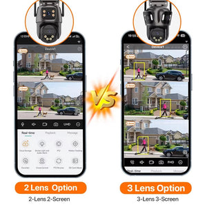 WONSDAR Three Screen WIFI IP Camera Outdoor - Dual Lens AI Human Detection Hooks - stepyours.com