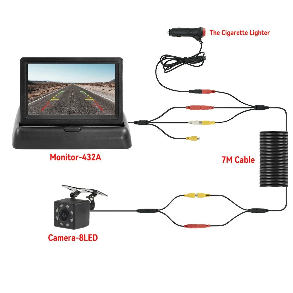 4.3 Inch TFT LCD Car Monitor With Rear View Camera And 8 LED Backup Lights - stepyours.com