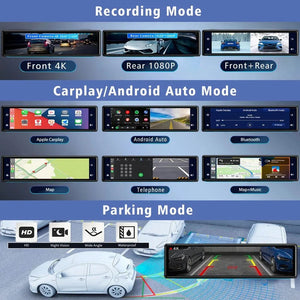 11.26 Inch 4K Dash Cam With CarPlay Android Auto Dual Lens WiFi GPS Bluetooth - stepyours.com