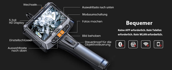 Lafoch S10 360 Degree Rotating Dual Lens Endoscope - 3.9mm Probe, 5 Inch IPS - stepyours.com