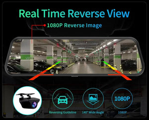 10 Inch 4K Mirror Dash Cam Wireless CarPlay Android Auto Dual Lens GPS WiFi DVR - stepyours.com
