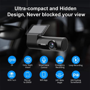 1440P KAWA D6 Car Dash Cam With WiFi App Voice Control WDR Night Vision - stepyours.com