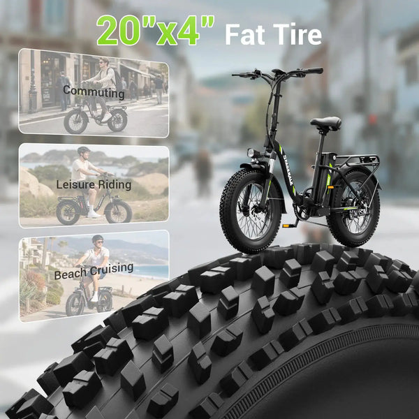 Spacewalk 1500W Foldable Electric Bike for Adults 20x4.0 Folding E-Bike 48V 15Ah Removable Battery 28MPH Long Range 45-60 Miles 7-Speed Gears 5 PAS with NFC Unlock