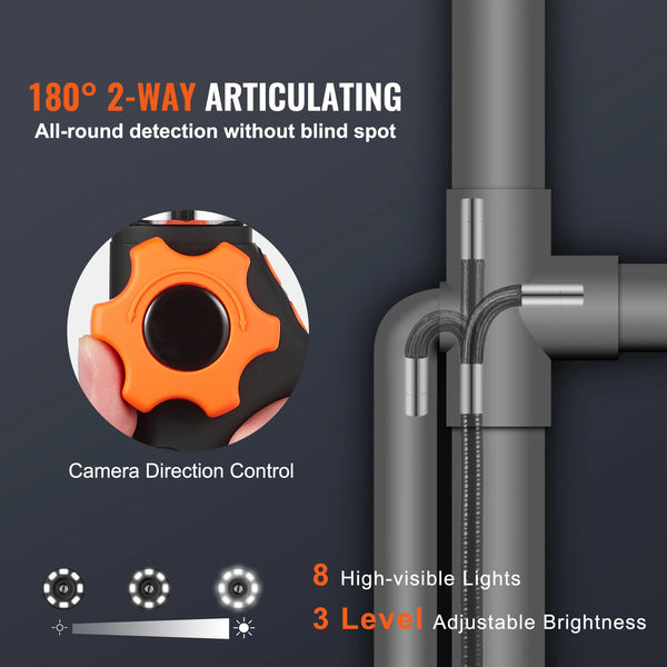 SucceBuy Articulating Borescope Camera With Light 5 Inch 1080P Display Hooks - stepyours.com