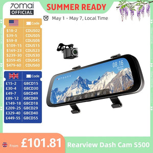 70mai S500 Rearview Dash Cam 9.35 Inch Touch Screen Dual Channel 3K HDR - stepyours.com