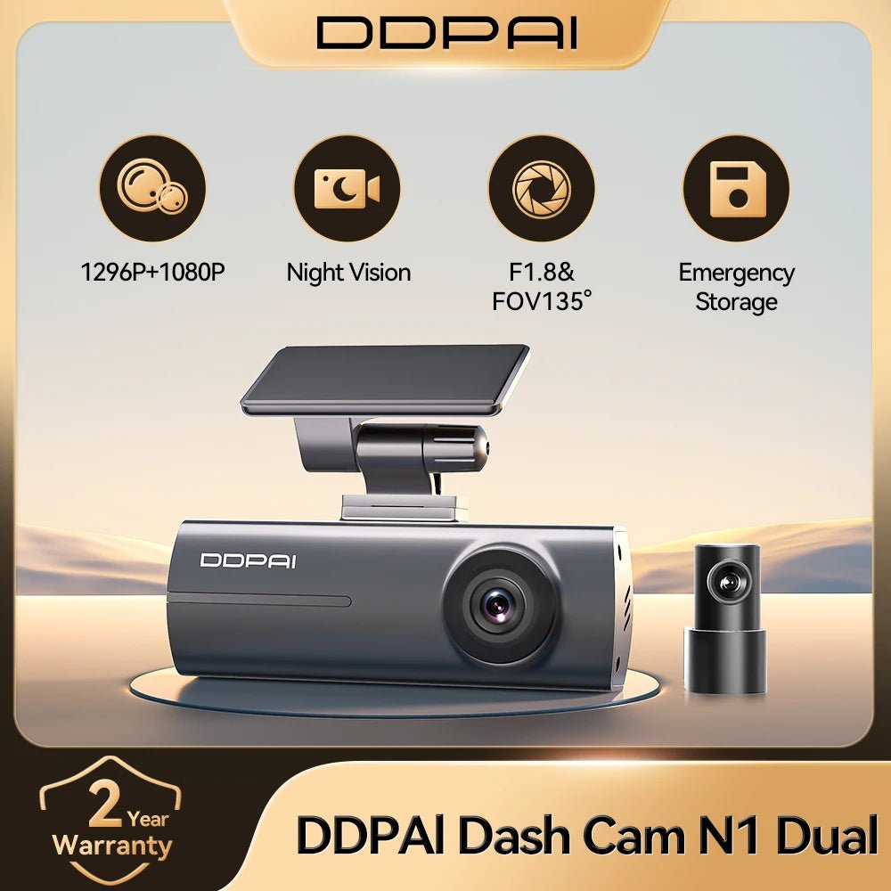 DDPAI Dash Cam N1 Dual Front And Rear Night Vision 1296P App Control - stepyours.com