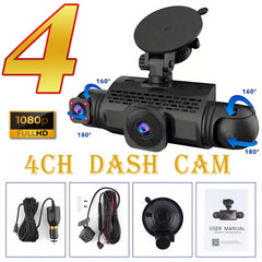 Car Dash Cam 4 Channel Front Left Right Rear FHD 1080P Night Vision Hardwire Kit - stepyours.com