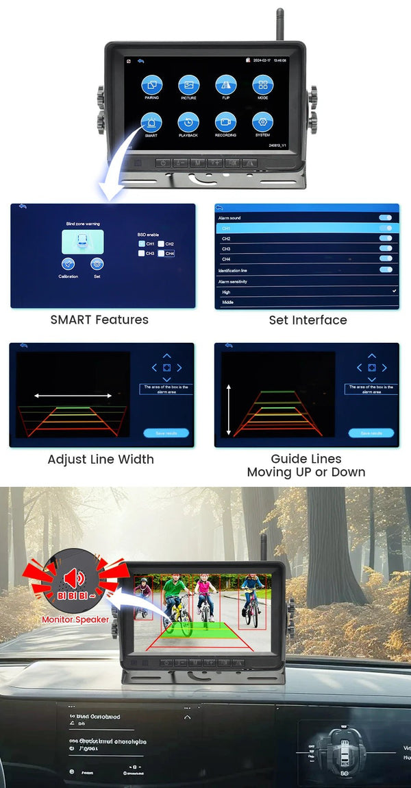 GreenYi 7 Inch 1280x720 AHD Wireless Truck DVR Monitor With Night Vision Camera - stepyours.com