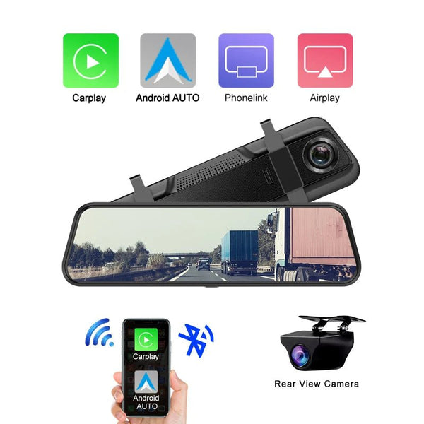 10 Inch 4K Mirror Dash Cam Wireless CarPlay Android Auto Dual Lens GPS WiFi DVR - stepyours.com