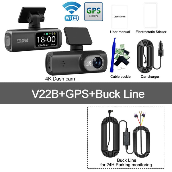 Kocam UHD 4K Dash Cam Dual Lens Front And Rear WiFi GPS 24H Parking Monitor - stepyours.com