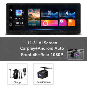 K2 Pro Dash Cam 11.3 Inch 4K 2160P GPS Wireless CarPlay Dual Lens - stepyours.com