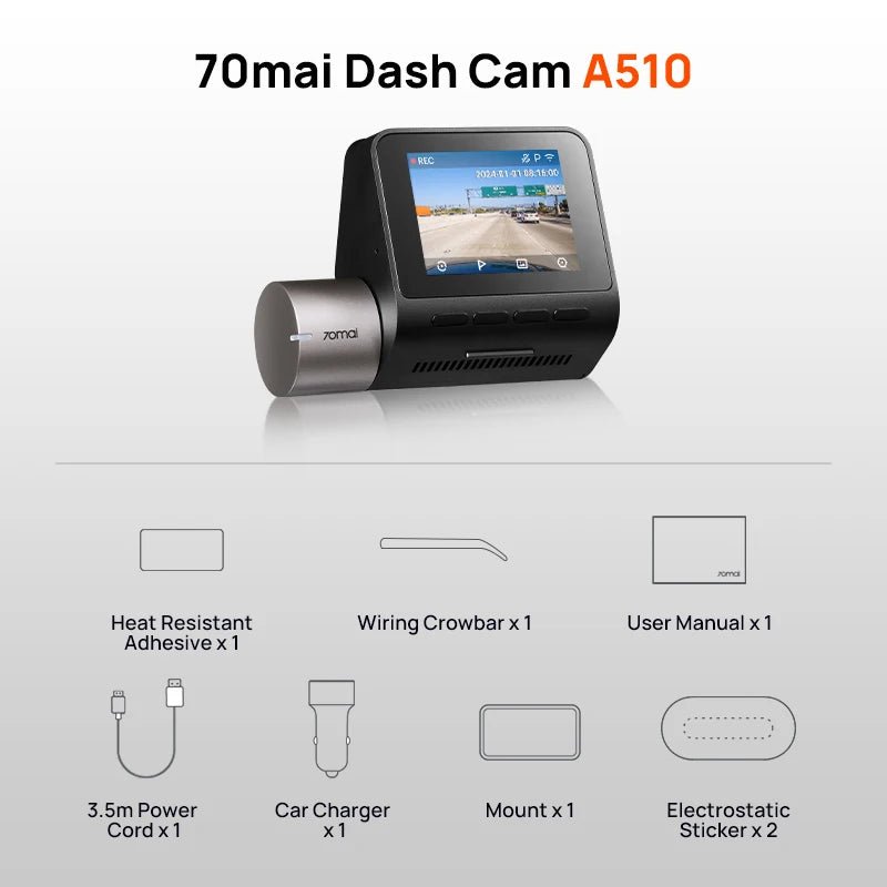 70Mai A510 Dash Cam 1944P HDR GPS ADAS 4G Front And Rear Car DVR - stepyours.com
