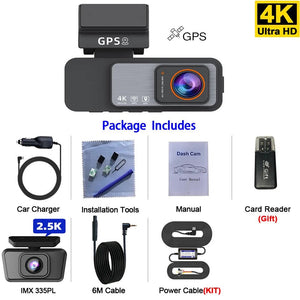4K Dash Cam Car Camera With GPS WiFi Night Vision Dual Lens Rear View - stepyours.com