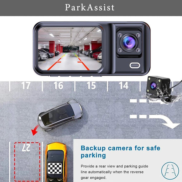 3 Channel Dash Cam for Cars 1080P Video Recorder Rear View Car DVR - stepyours.com