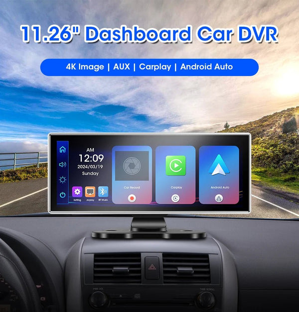 11.26 Inch 4K Dash Cam Dual Lens With Wireless CarPlay Android Auto GPS Nav WiFi - stepyours.com