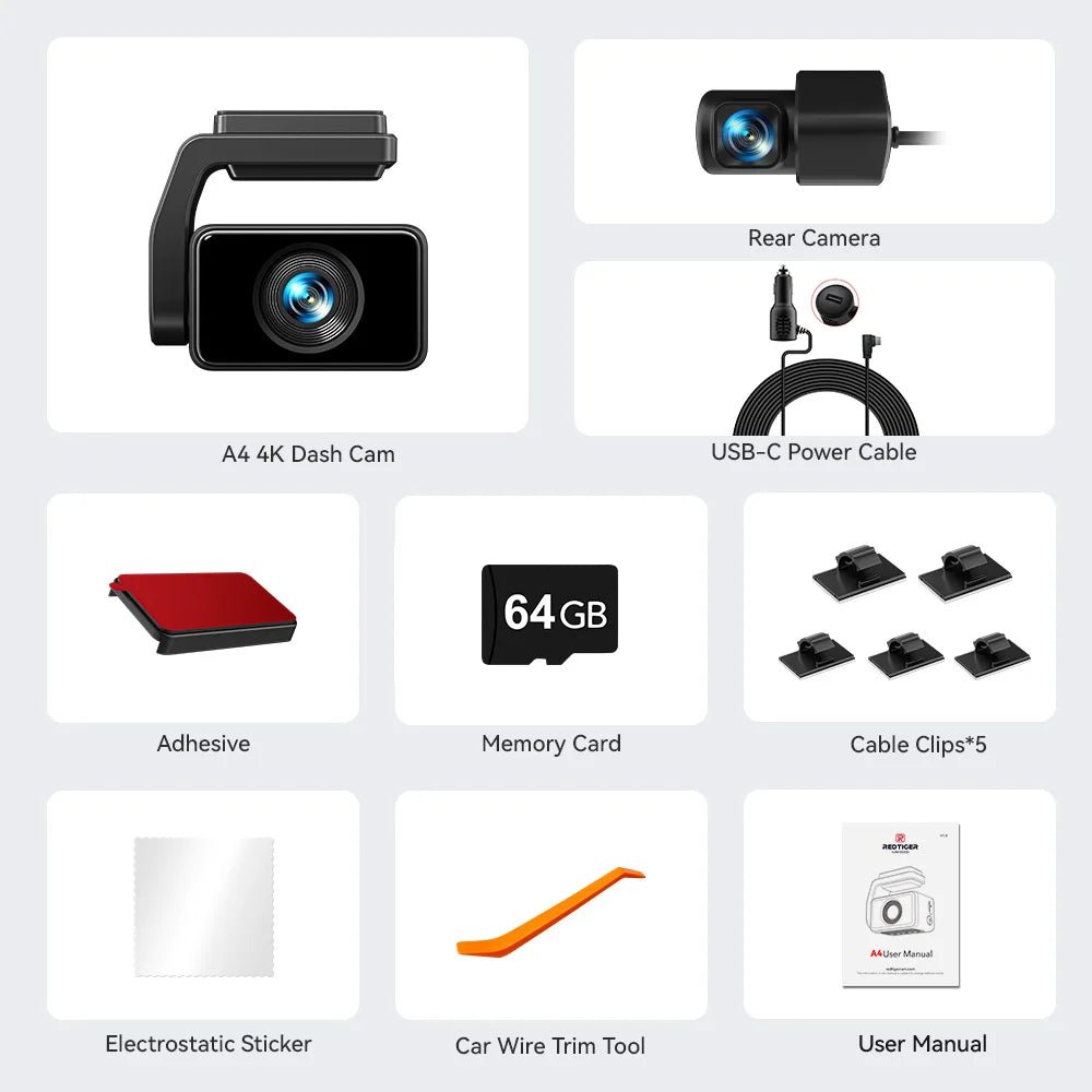 Redtiger A4 4K Dash Cam Front and Rear GPS and 5G WiFi Night Vision Parking - stepyours.com