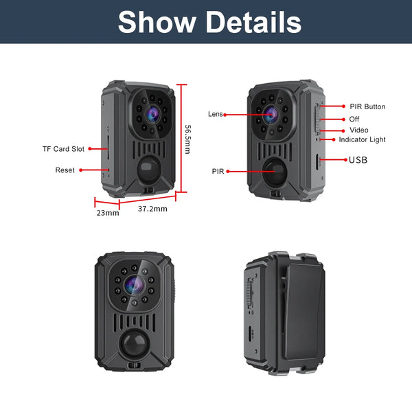 MD31 Mini PIR Video Body Camera Back Clip Photography DV Smart Camera HD 1080P Recorder Motion Activated Small For Car Nanny Cam by stepyours.com