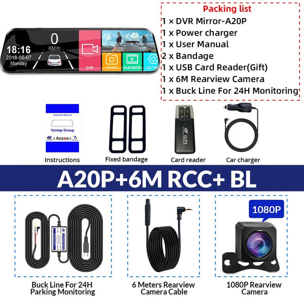 10 Inch 1080P Night Vision Car Dash Cam With Touch Screen And Rear View Mirror - stepyours.com