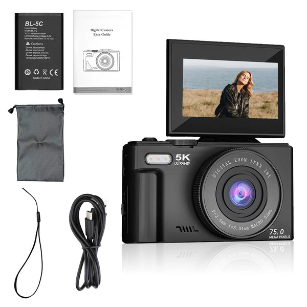 5K Compact Digital Camera With 18X Zoom 180 Degree Flip Screen For YouTube Vlog - stepyours.com