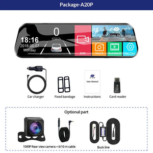 10 Inch 1080P Night Vision Car Dash Cam With Touch Screen And Rear View Mirror - stepyours.com