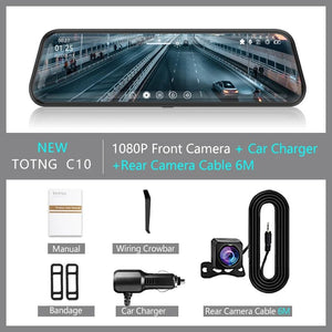 10 Inch Car Touch Screen Rear View Mirror Dash Cam Front And Rear Cameras - stepyours.com