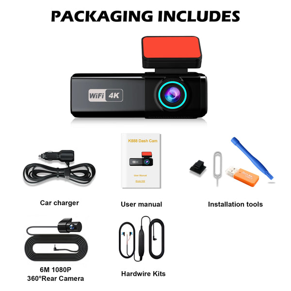 Aprilboy 4K WiFi Dash Cam Front And Rear Night Vision G Sensor Parking Monitor - stepyours.com