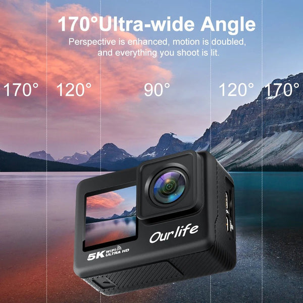 Ourlife 5K 30FPS Action Camera 2 Inch LCD 170 Degree Waterproof Remote Control - stepyours.com
