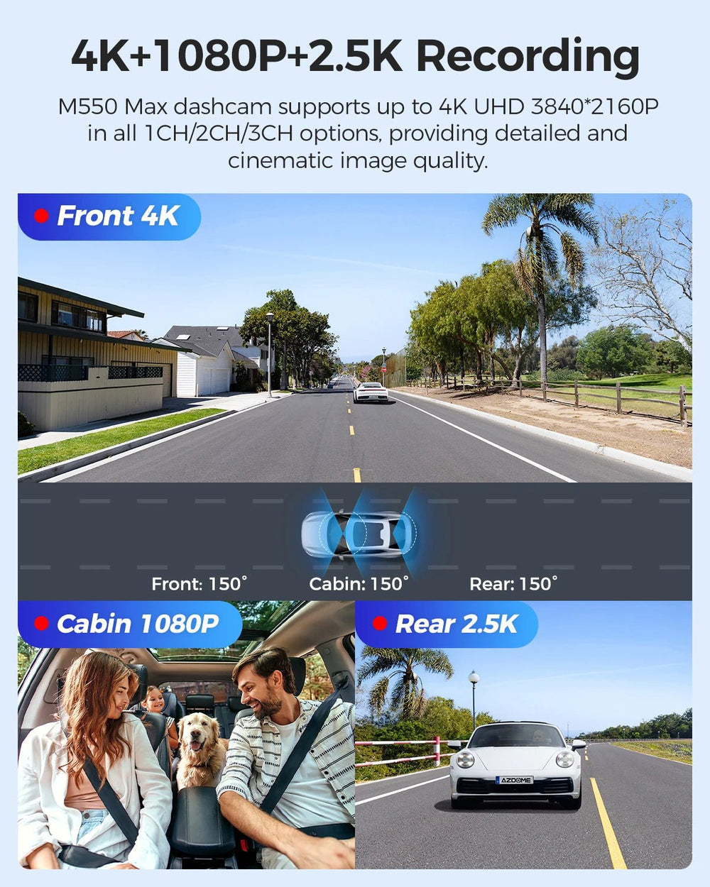 AZDOME 4K Dash Cam M550 Max GPS WiFi Car DVR 3.18Inch Screen Rear Cam - stepyours.com