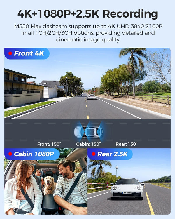 AZDOME 4K Dash Cam M550 Max GPS WiFi Car DVR 3.18Inch Screen Rear Cam - stepyours.com
