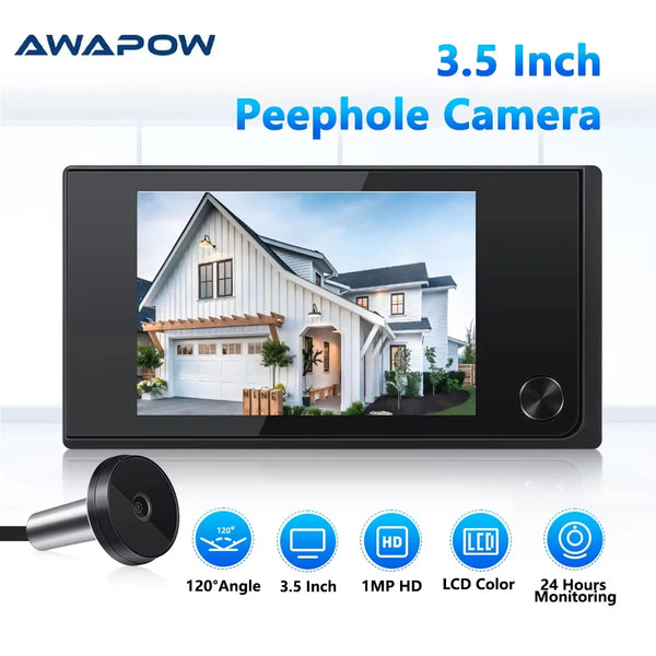 Awapow 3.5 Inch Doorbell Peephole Viewer Digital Door Camera 120° LCD 2 Million HD Pixels Cat Eye Door Bell Outdoor Monitor by stepyours.com